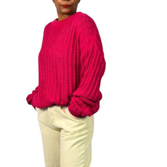 Vintage Cacharel Chunky Sweater Pink Pullover Slouchy Cable Knit Crewneck XL - Picture 15 of 16